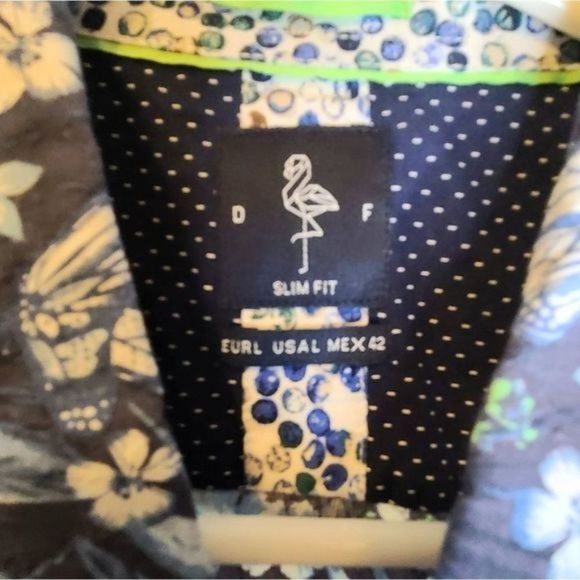 Men's DF Blue Hawaiin Floral Button Down Shirt sz Medium - Picture 2 of 6